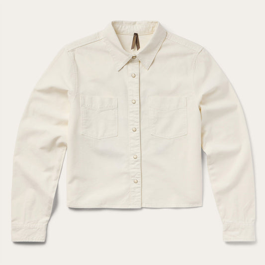 Embroidered Cream Denim Cropped Shirt