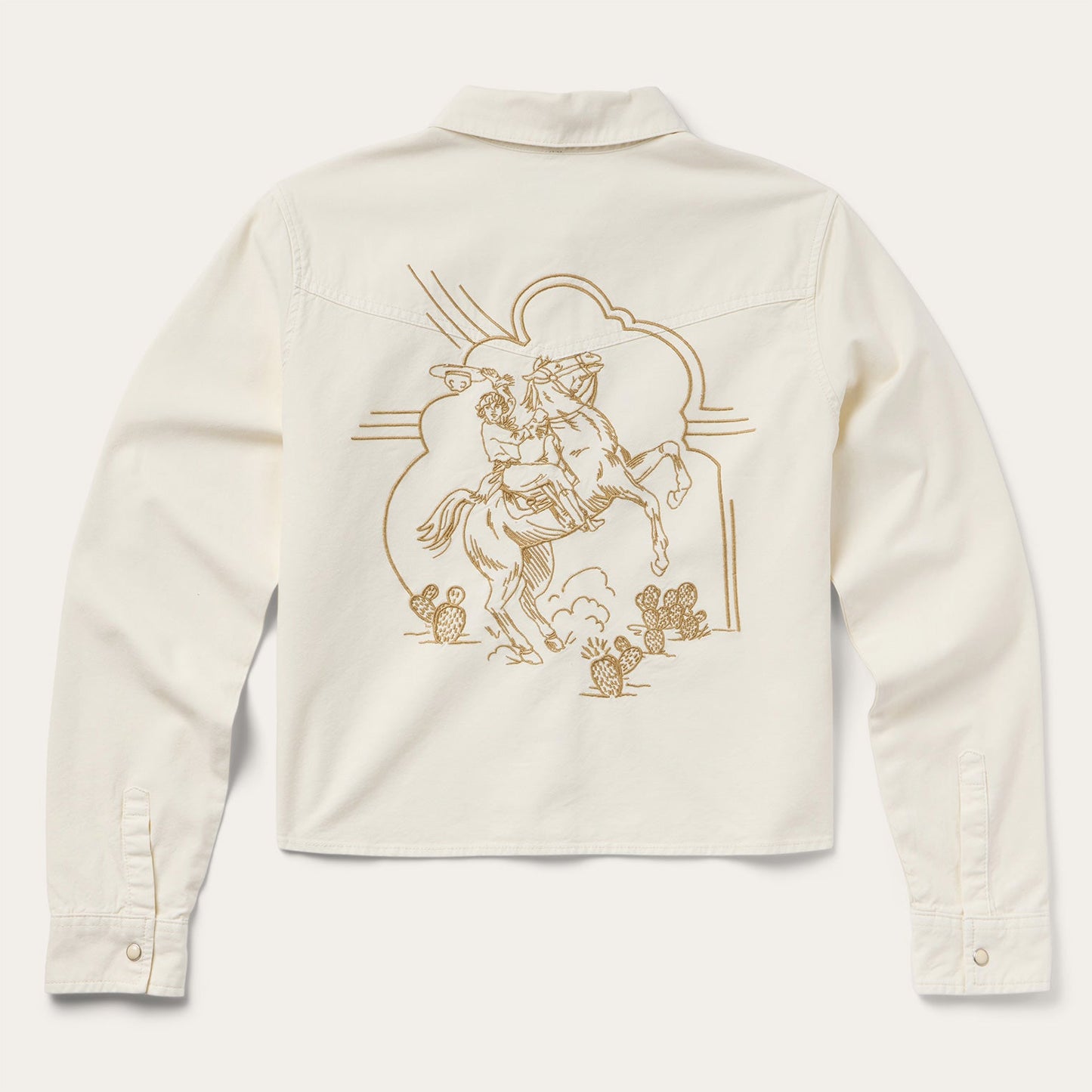 Embroidered Cream Denim Cropped Shirt