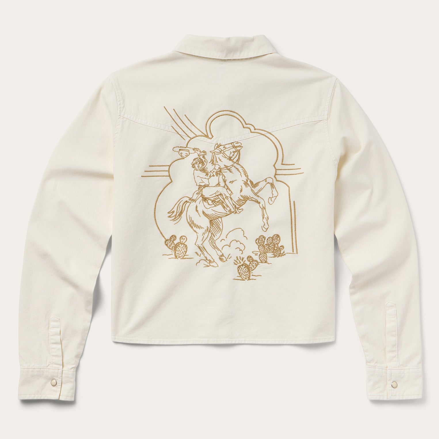 Embroidered Cream Denim Cropped Shirt