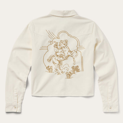 Embroidered Cream Denim Cropped Shirt