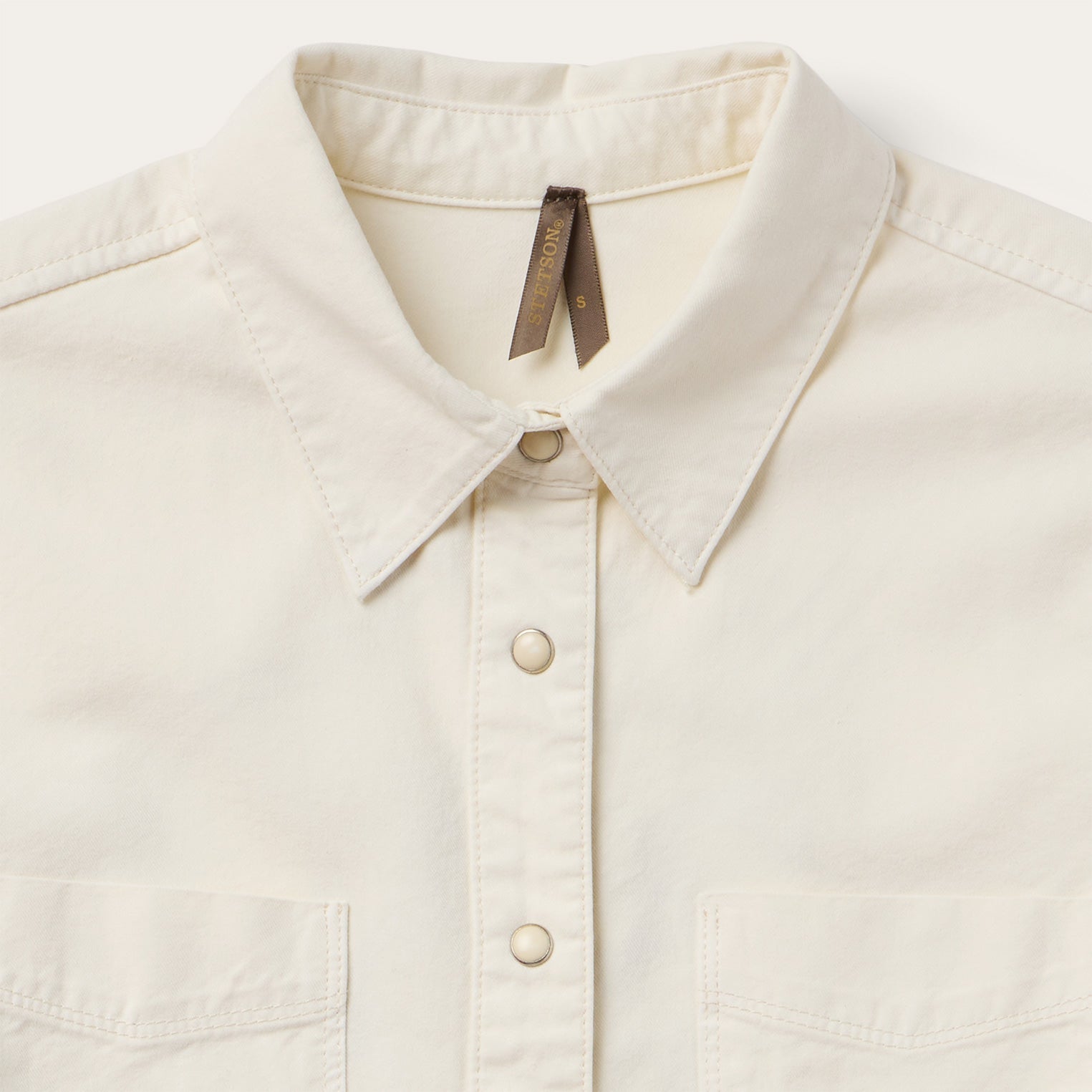 Embroidered Cream Denim Cropped Shirt