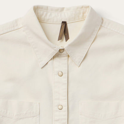 Embroidered Cream Denim Cropped Shirt