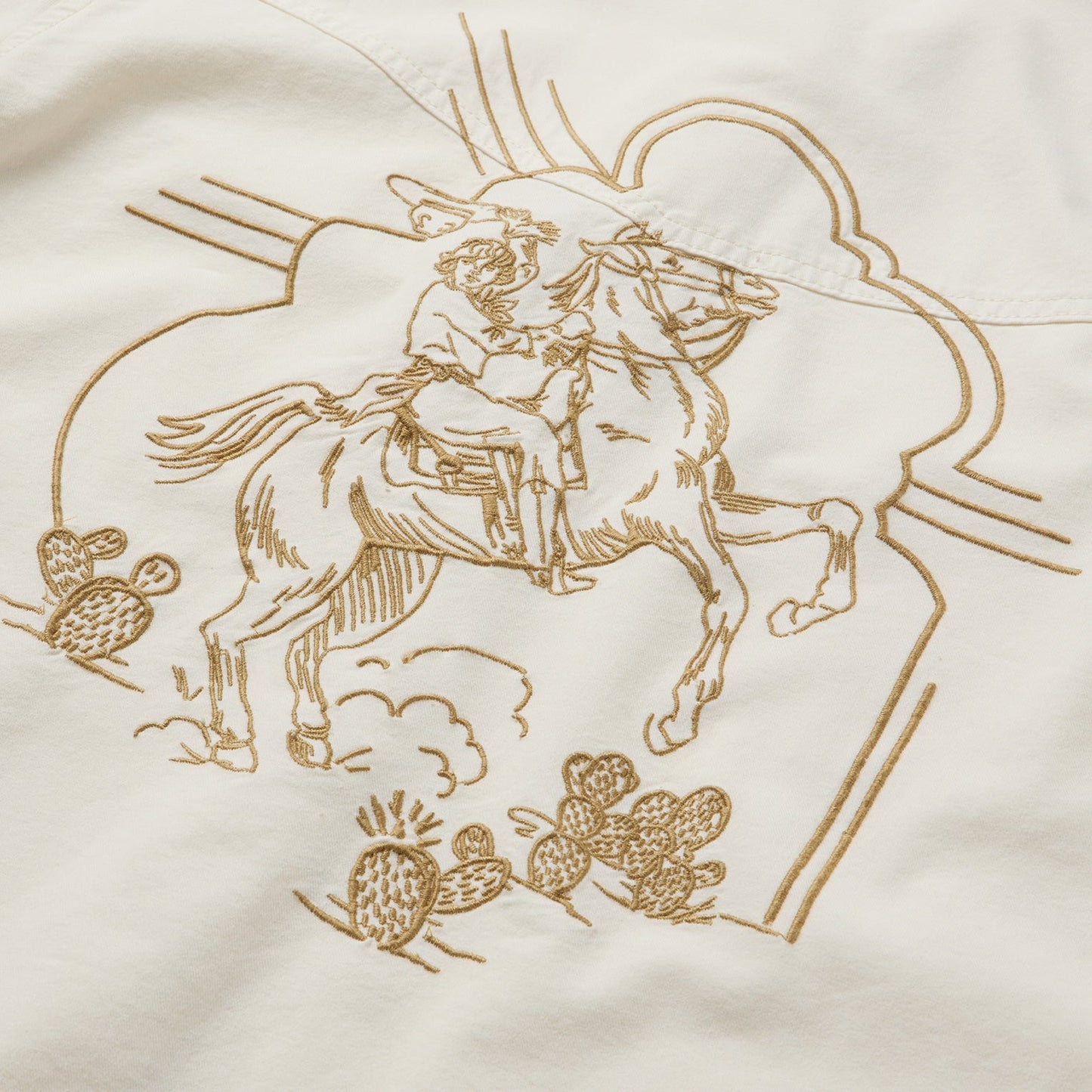 Embroidered Cream Denim Cropped Shirt