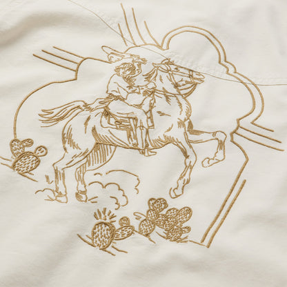 Embroidered Cream Denim Cropped Shirt