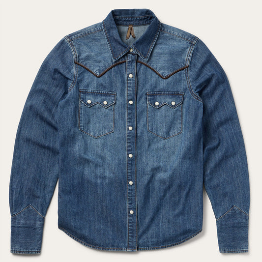 Piped Dark Denim Western Shirt