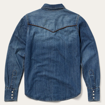 Piped Dark Denim Western Shirt