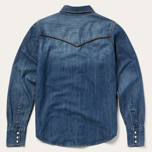 Piped Dark Denim Western Shirt