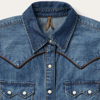 Piped Dark Denim Western Shirt