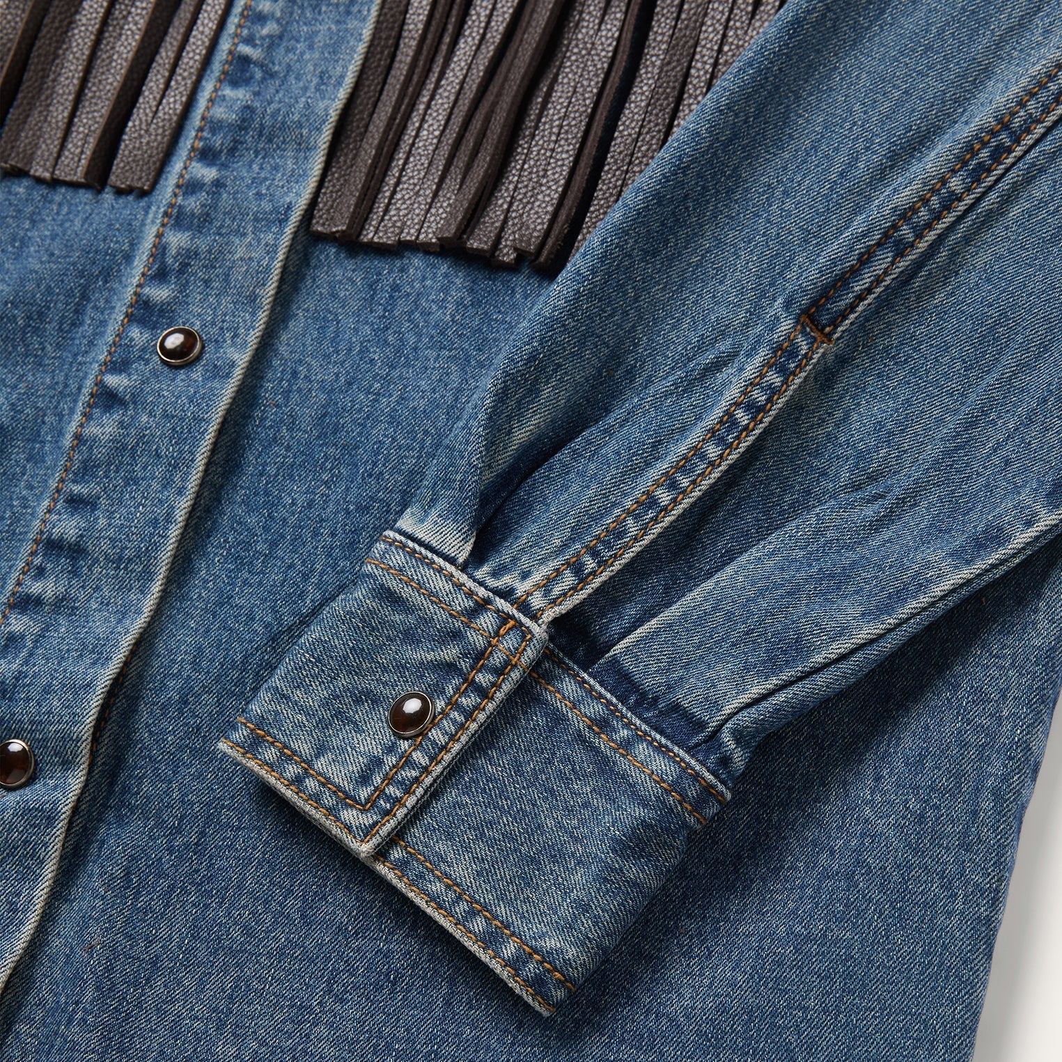 Leather Fringe Denim Shirt