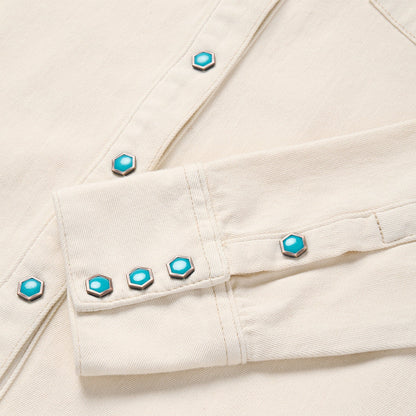 Turquoise Snap Western Denim Shirt