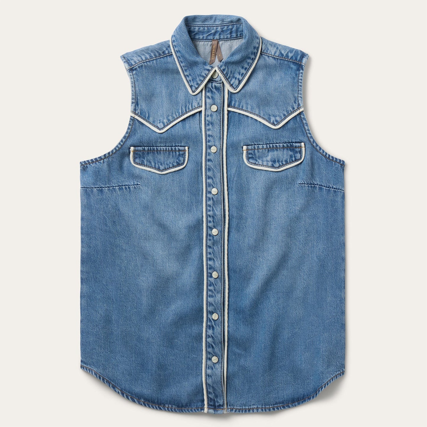 Piped Denim Sleeveless Shirt