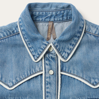 Piped Denim Sleeveless Shirt