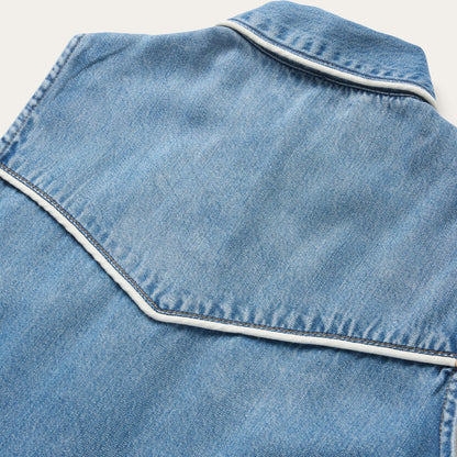 Piped Denim Sleeveless Shirt