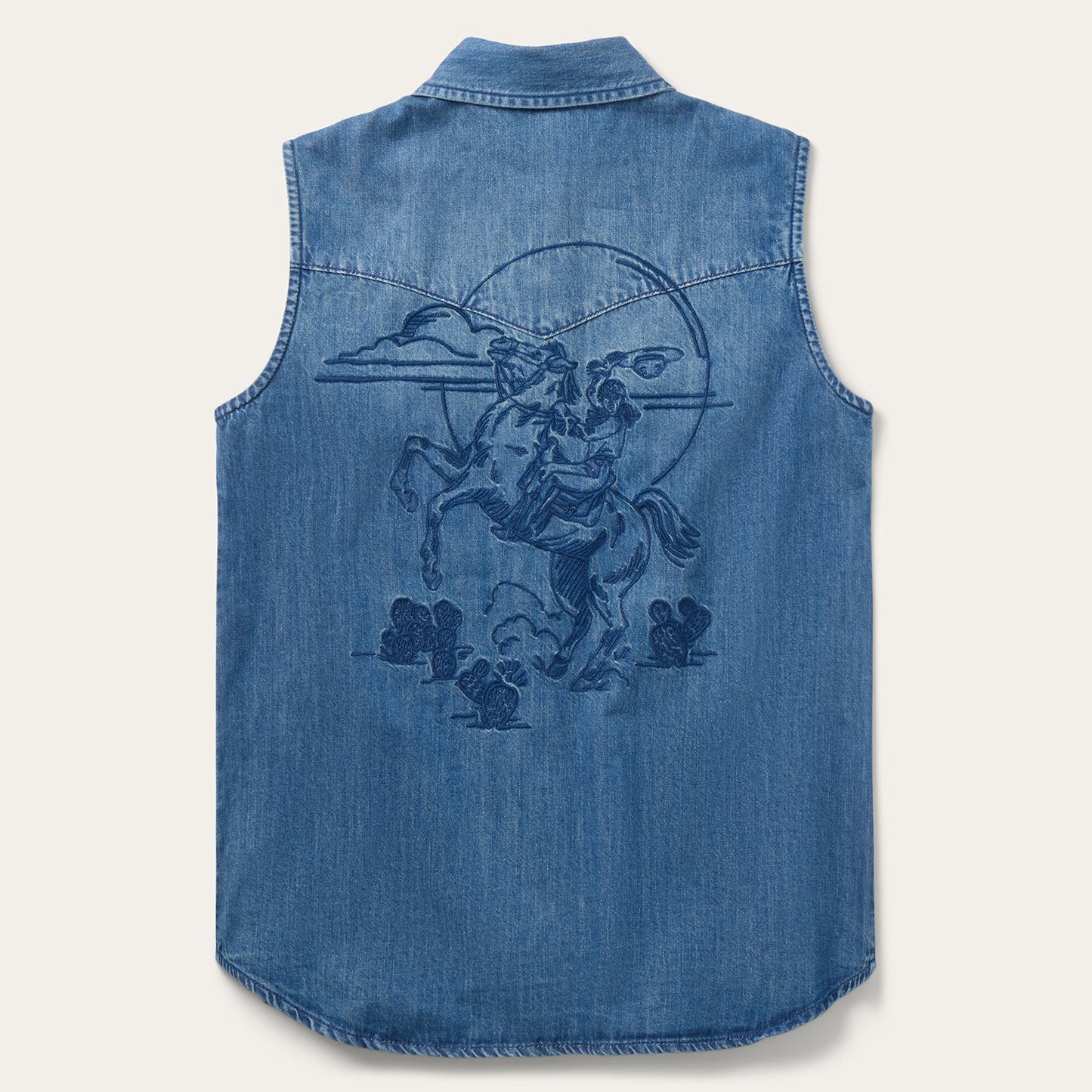 Embroidered Sleeveless Denim Shirt