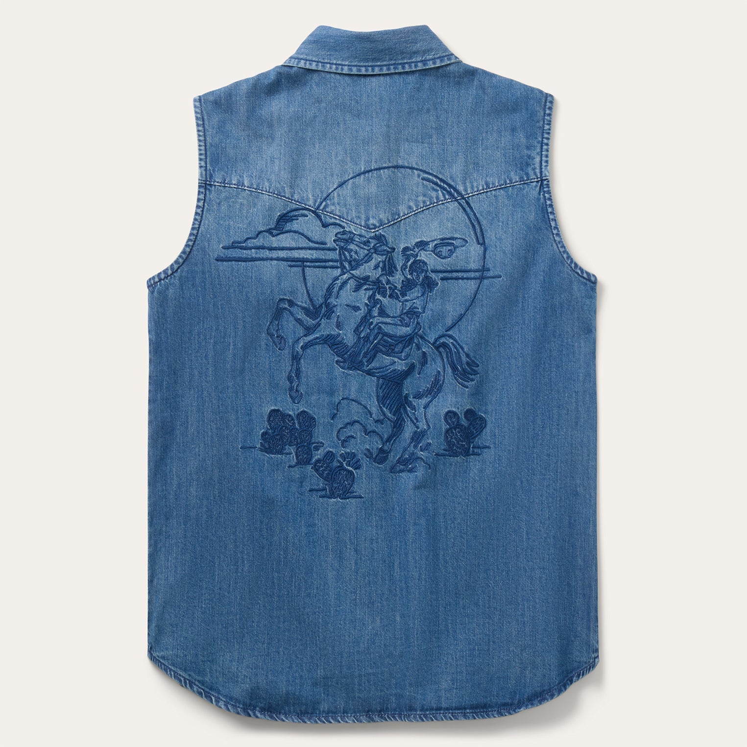 Embroidered Sleeveless Denim Shirt