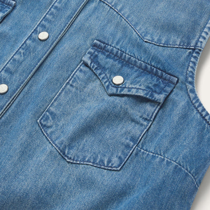 Embroidered Sleeveless Denim Shirt