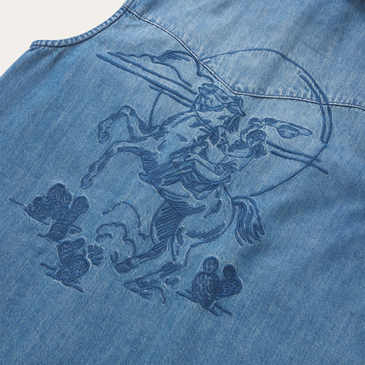 Embroidered Sleeveless Denim Shirt