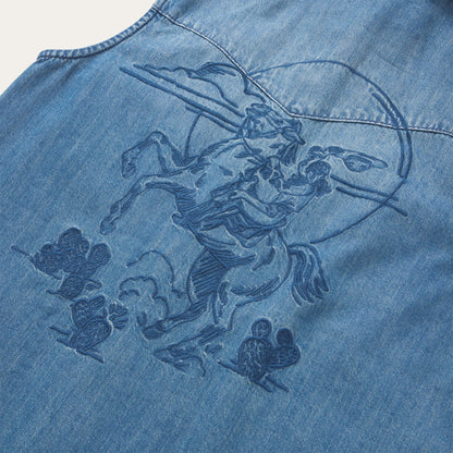 Embroidered Sleeveless Denim Shirt