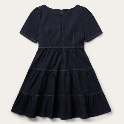 Dark Denim Dress With Contrast Top Stitching