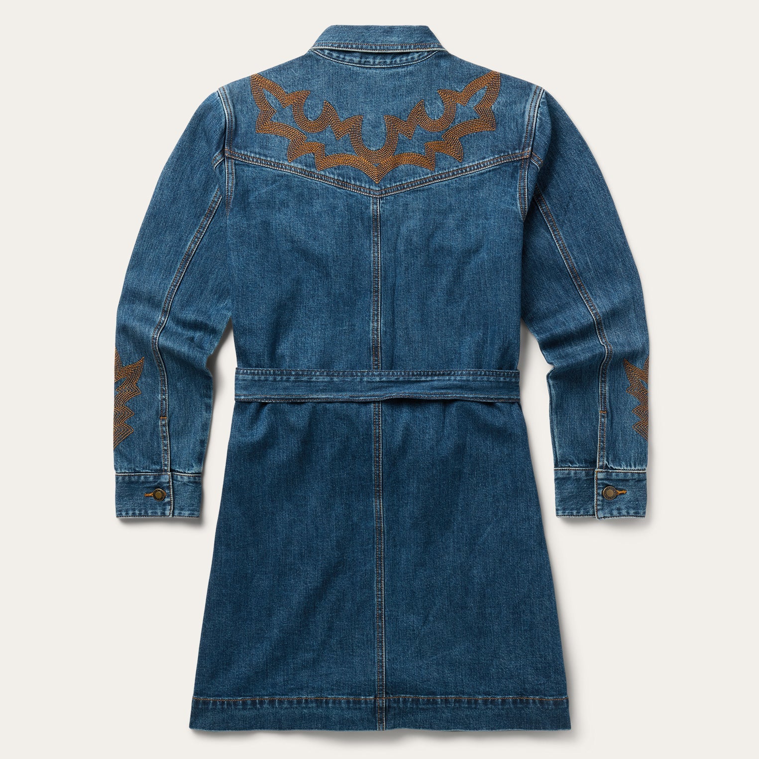 Embroidered Stretch Denim Shirt Dress