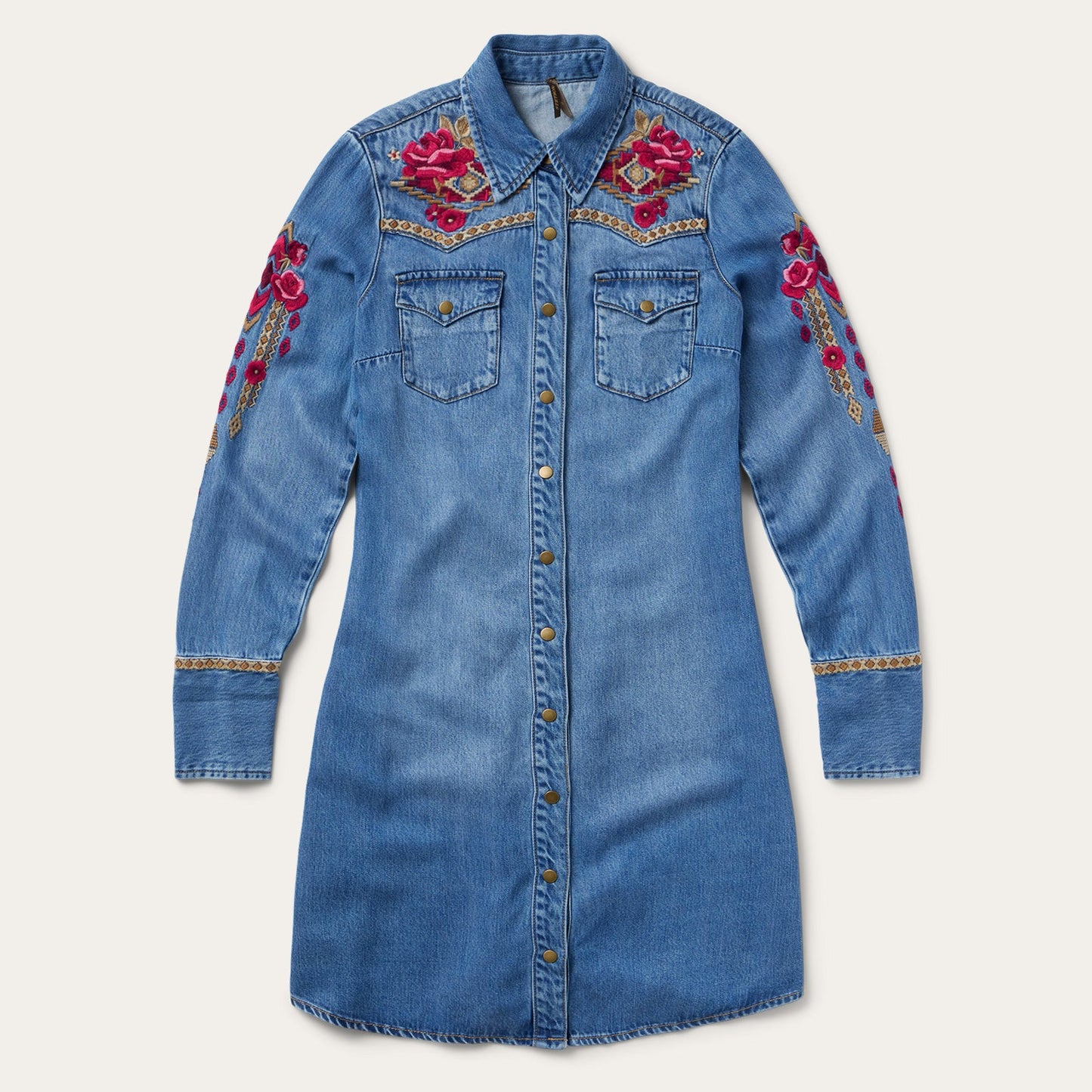 Embroidered Denim Shirt Dress