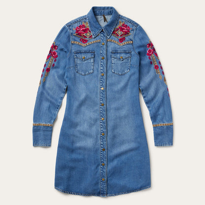 Embroidered Denim Shirt Dress