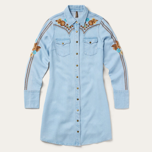 Embroidered Denim Shirt Dress