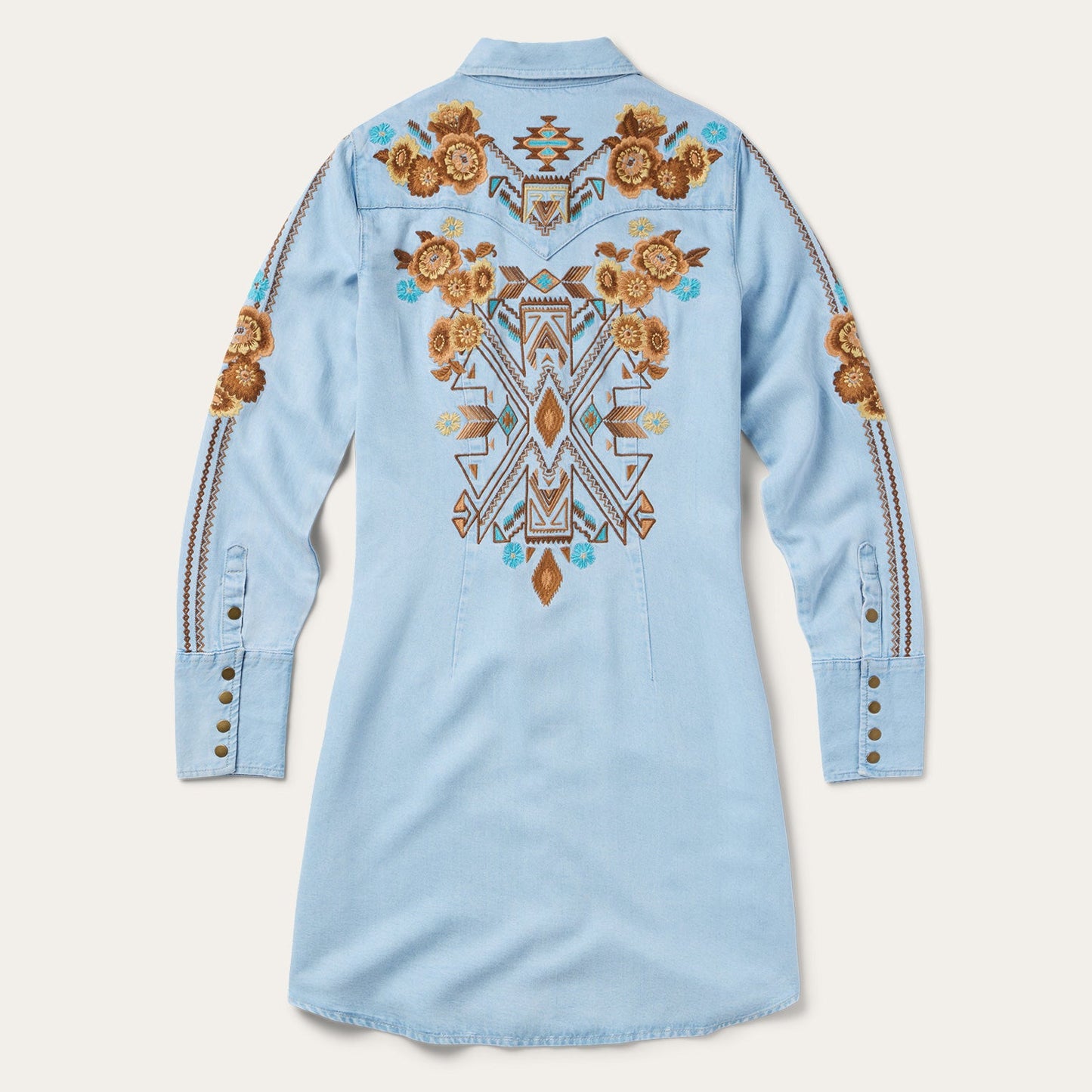 Embroidered Denim Shirt Dress