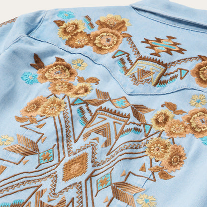 Embroidered Denim Shirt Dress