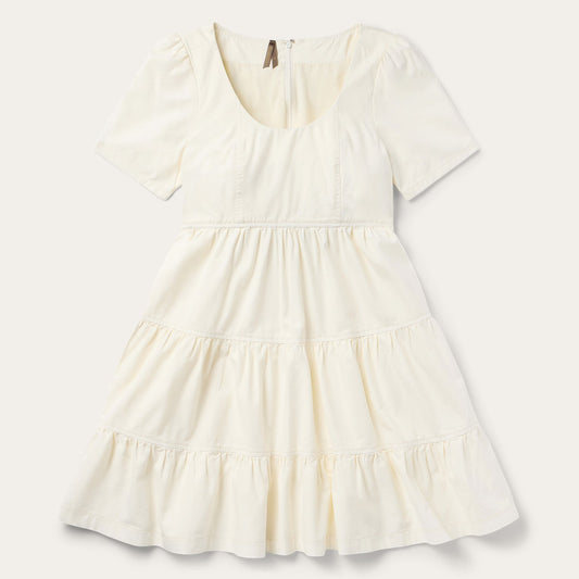 Cream Denim Tiered Dress