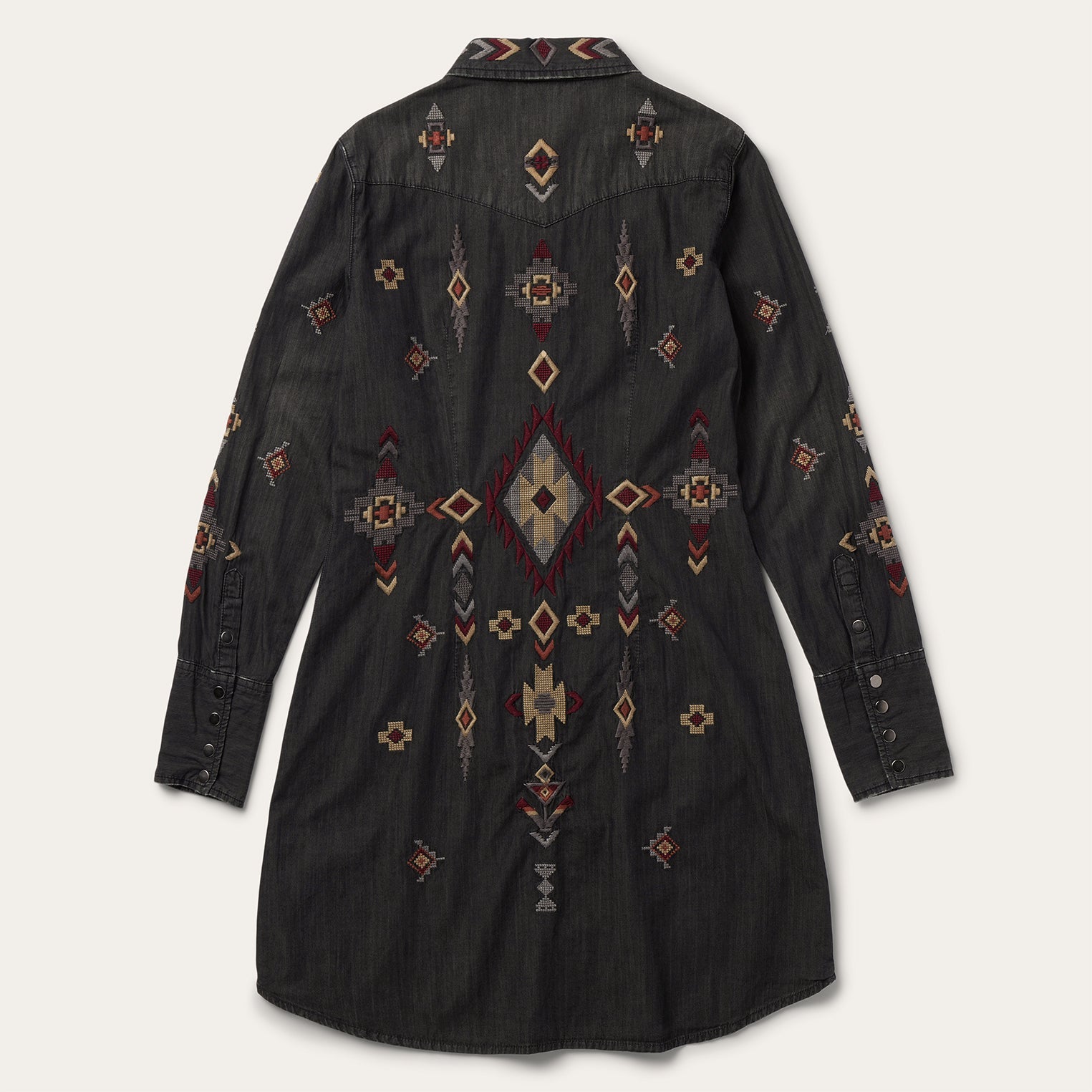 Embroidered Black Denim Shirt Dress