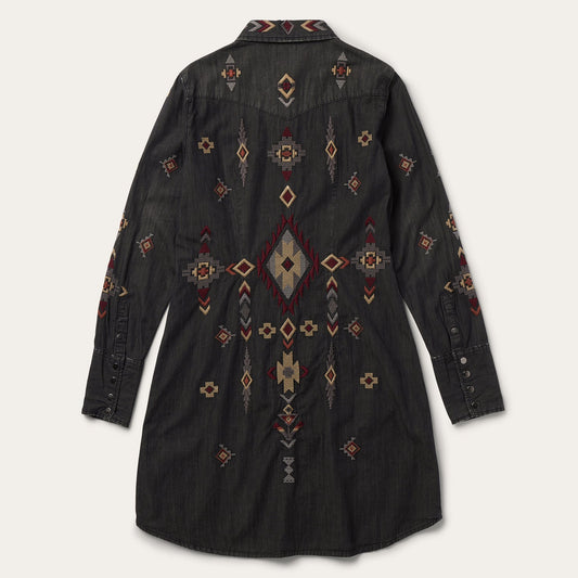 Embroidered Black Denim Shirt Dress