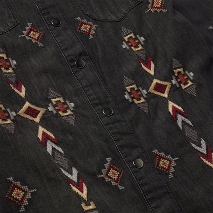 Embroidered Black Denim Shirt Dress