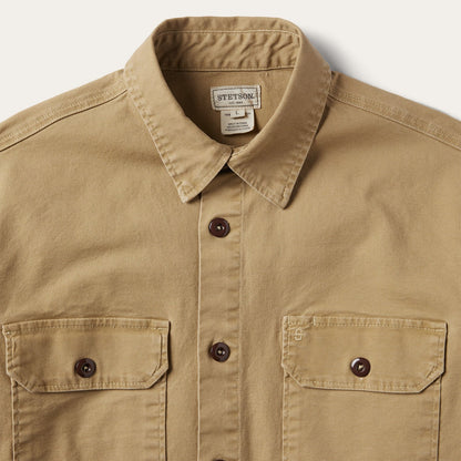 Camel Stretch Canvas Shirt Jacket