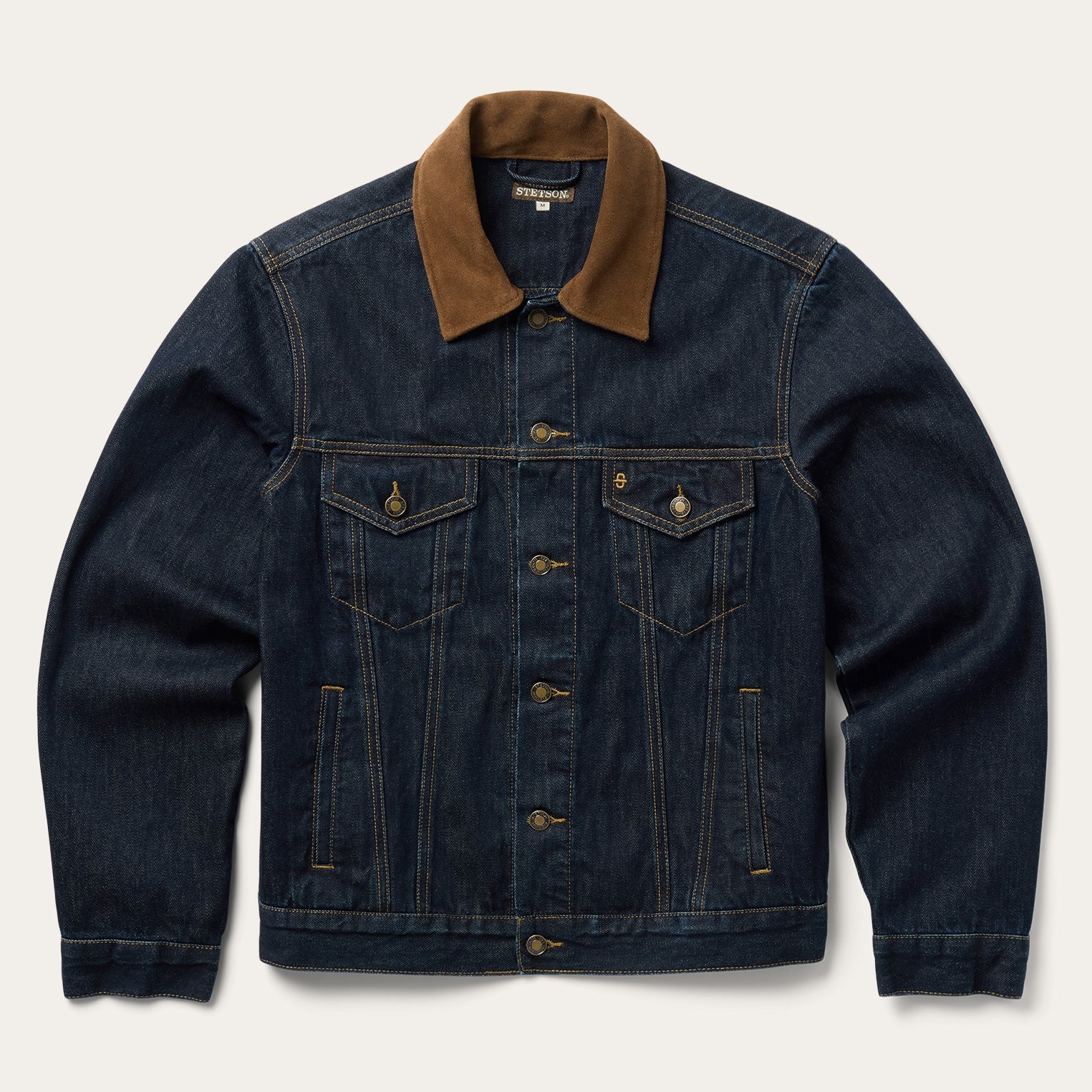 Suede Collar Raw Denim Jacket