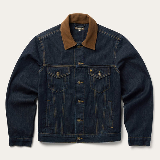 Suede Collar Raw Denim Jacket