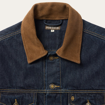 Suede Collar Raw Denim Jacket