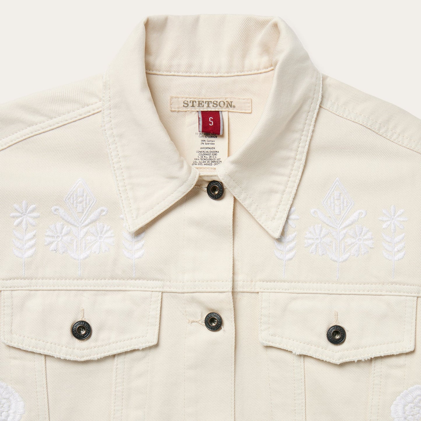 Embroidered Cream Denim Jacket