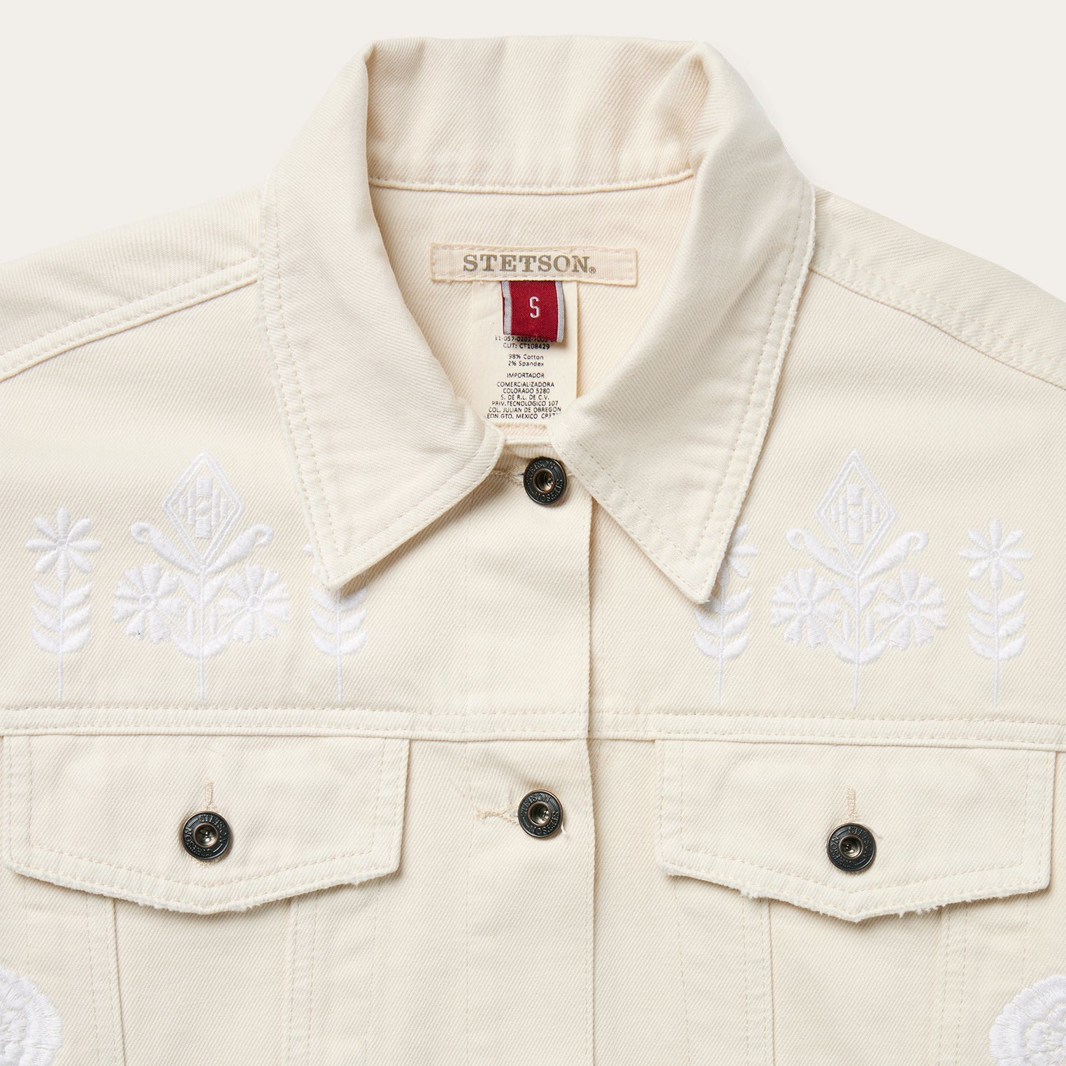 Embroidered Cream Denim Jacket