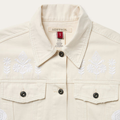 Embroidered Cream Denim Jacket