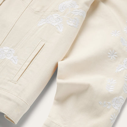 Embroidered Cream Denim Jacket