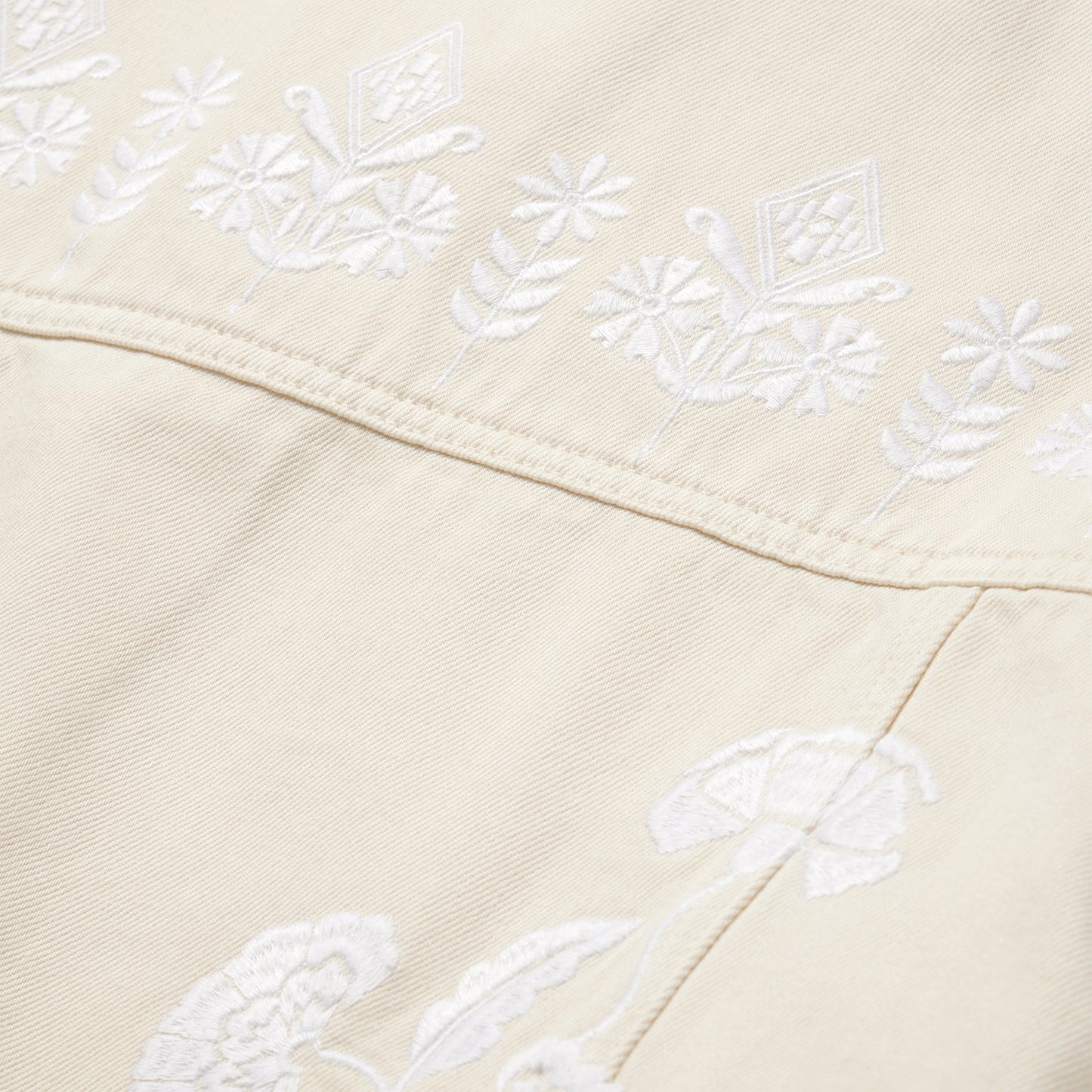Embroidered Cream Denim Jacket