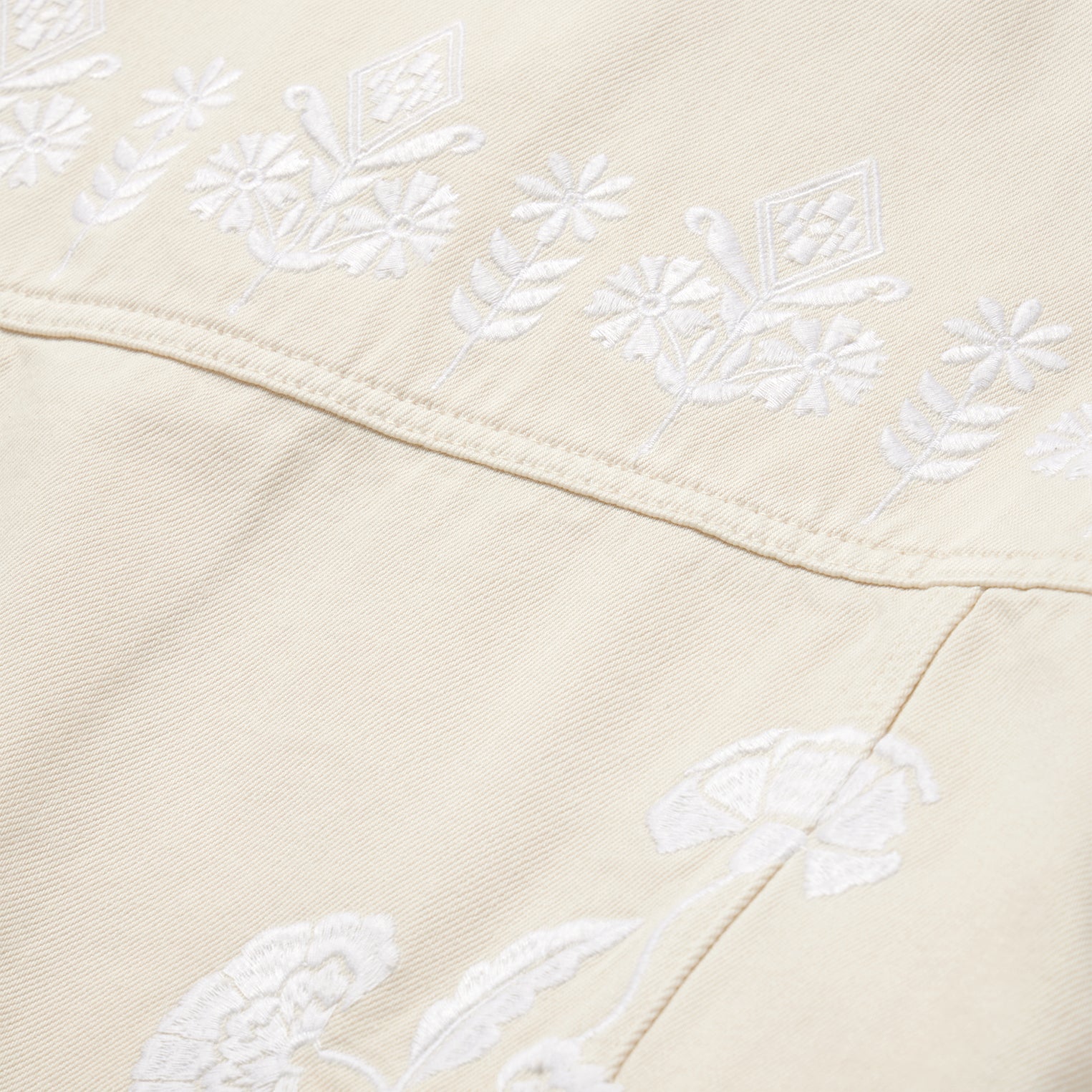 Embroidered Cream Denim Jacket