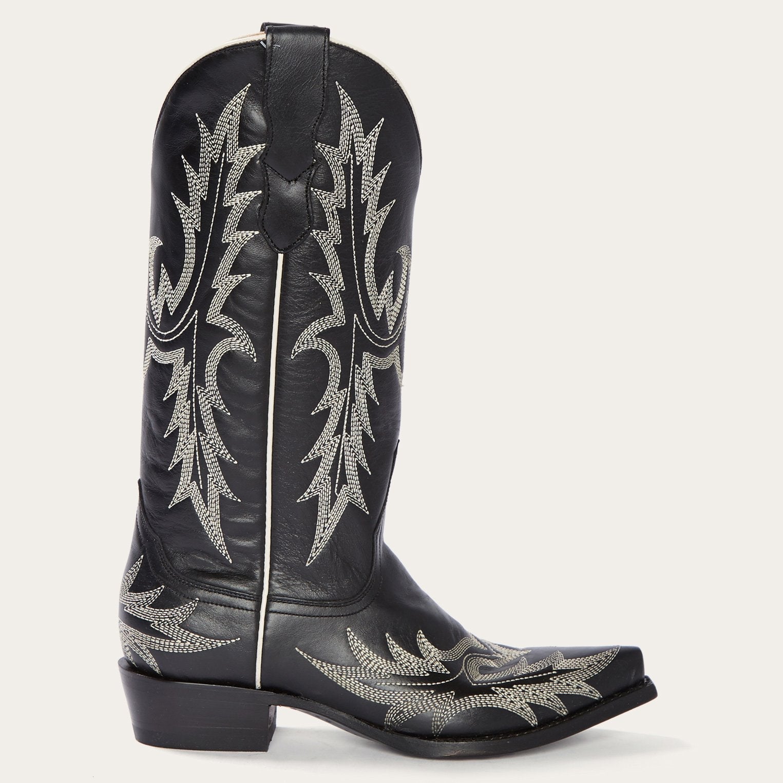 Tina Black & White Flame Embroidered Cowboy Boot