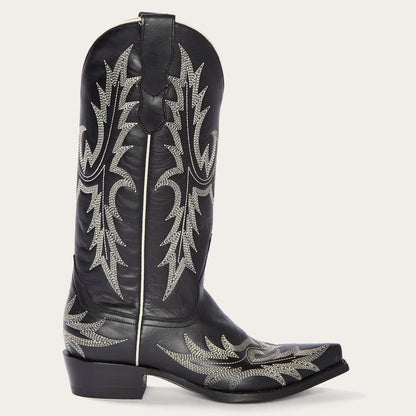 Tina Black & White Flame Embroidered Cowboy Boot