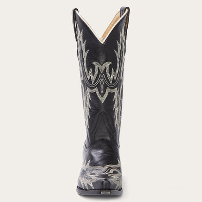 Tina Black & White Flame Embroidered Cowboy Boot
