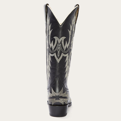 Tina Black & White Flame Embroidered Cowboy Boot
