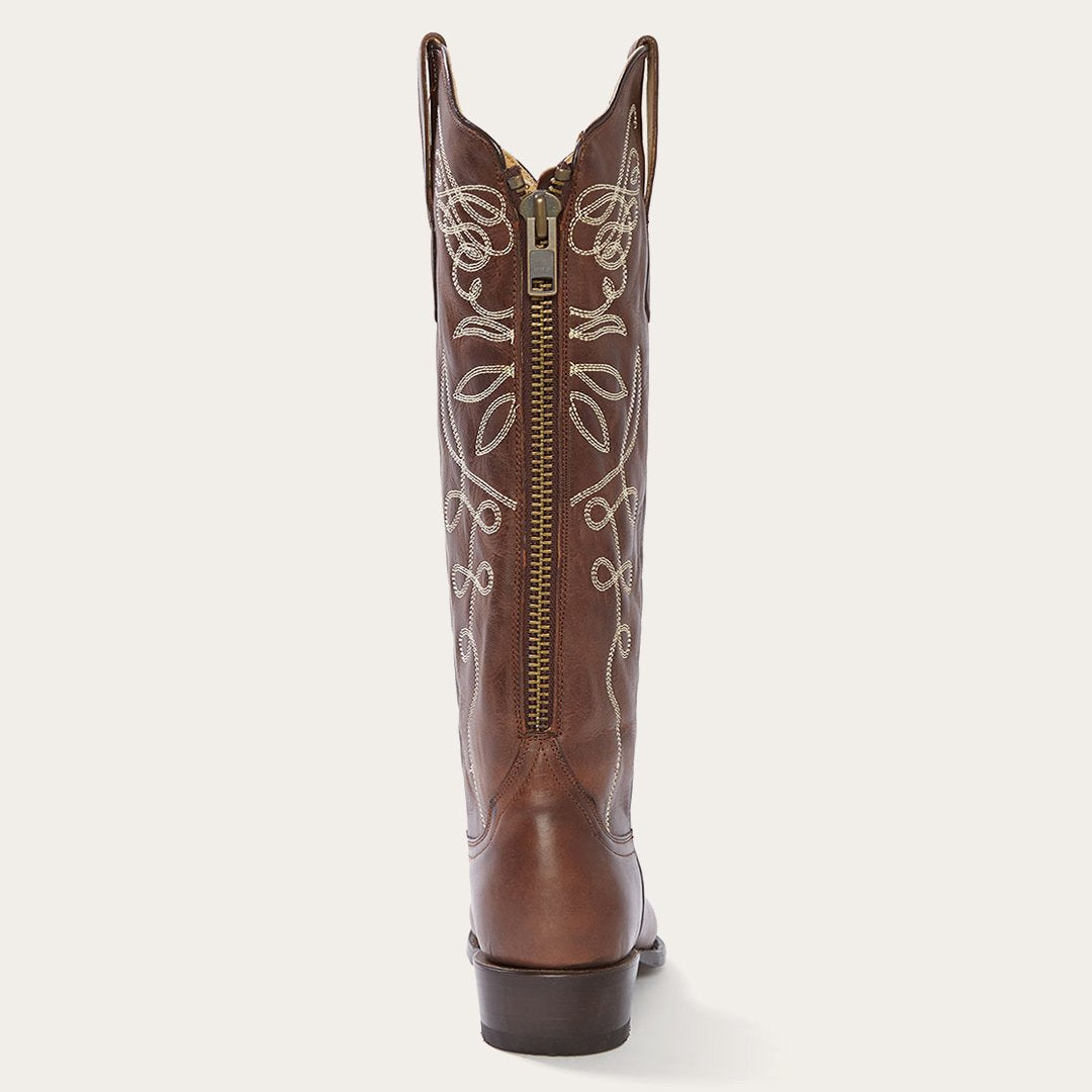 Adeline Burnished Brown Back Zip Cowboy Boot