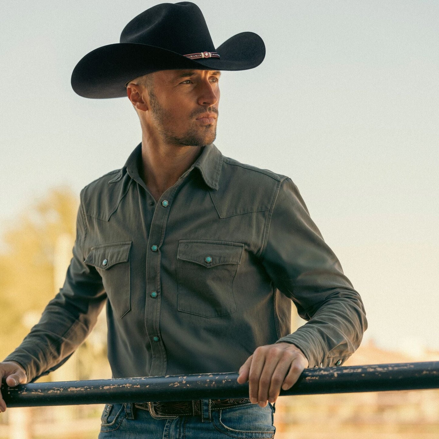 Turquoise Snap Twill Western Shirt