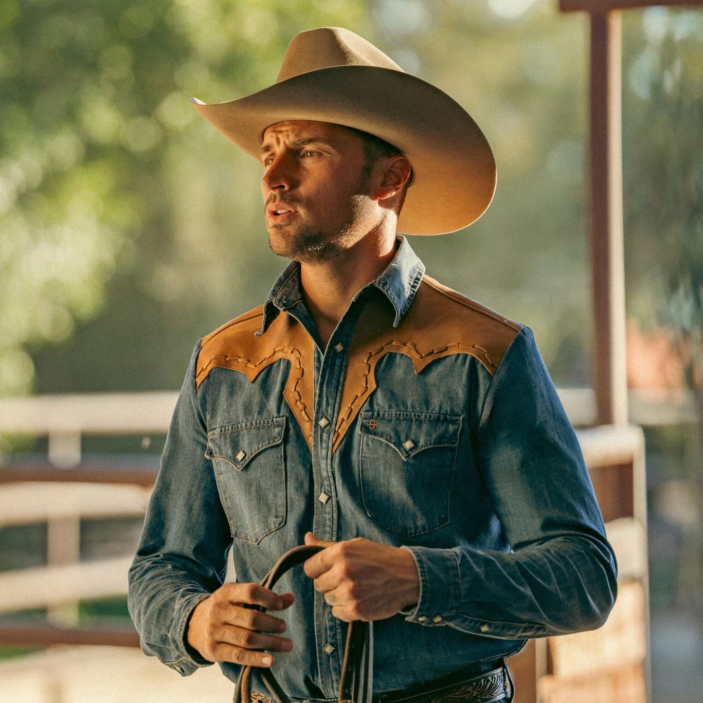 Leather Yoke Denim Shirt